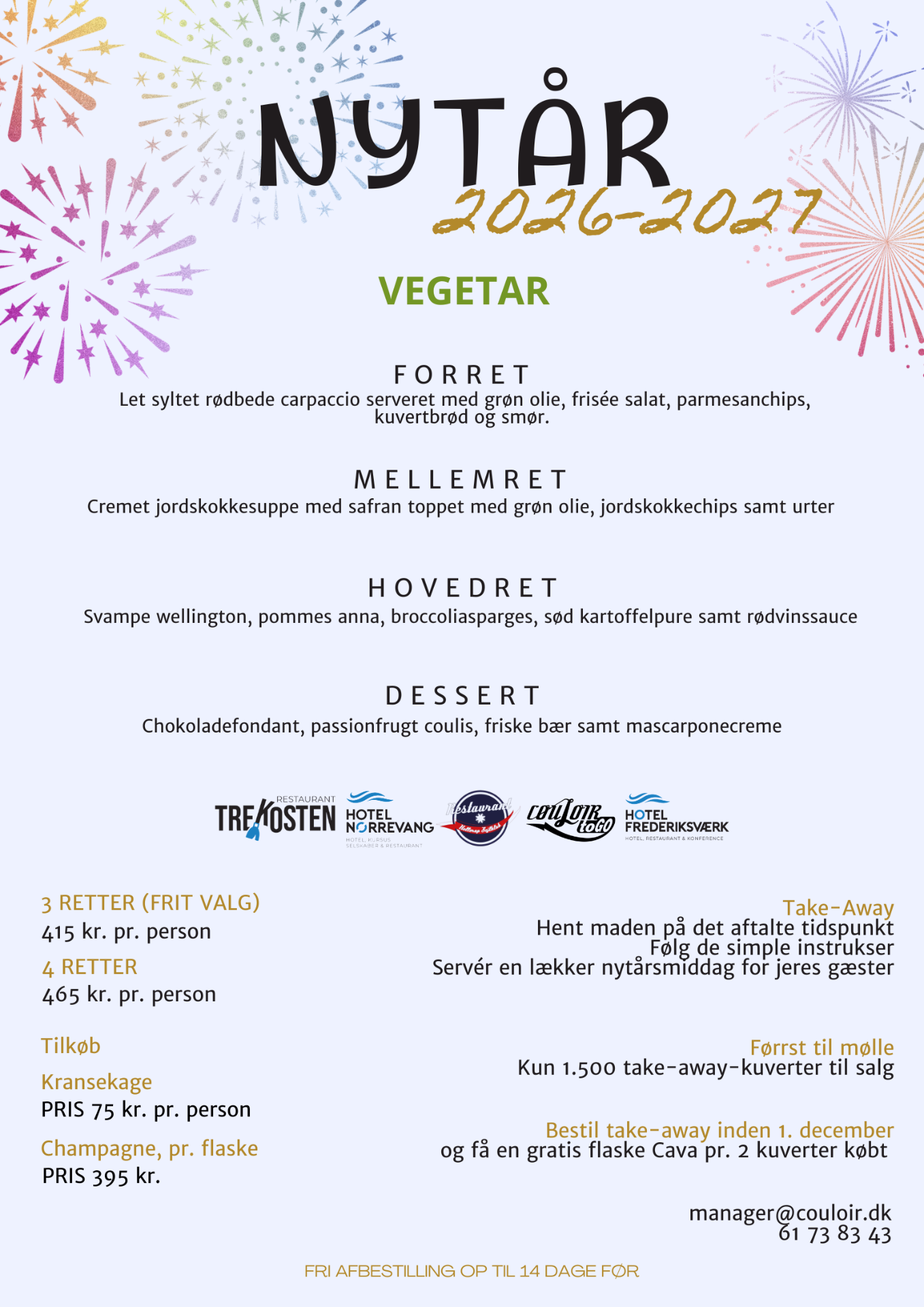 Nytår 2026/2027 takeaway menu — vegetar